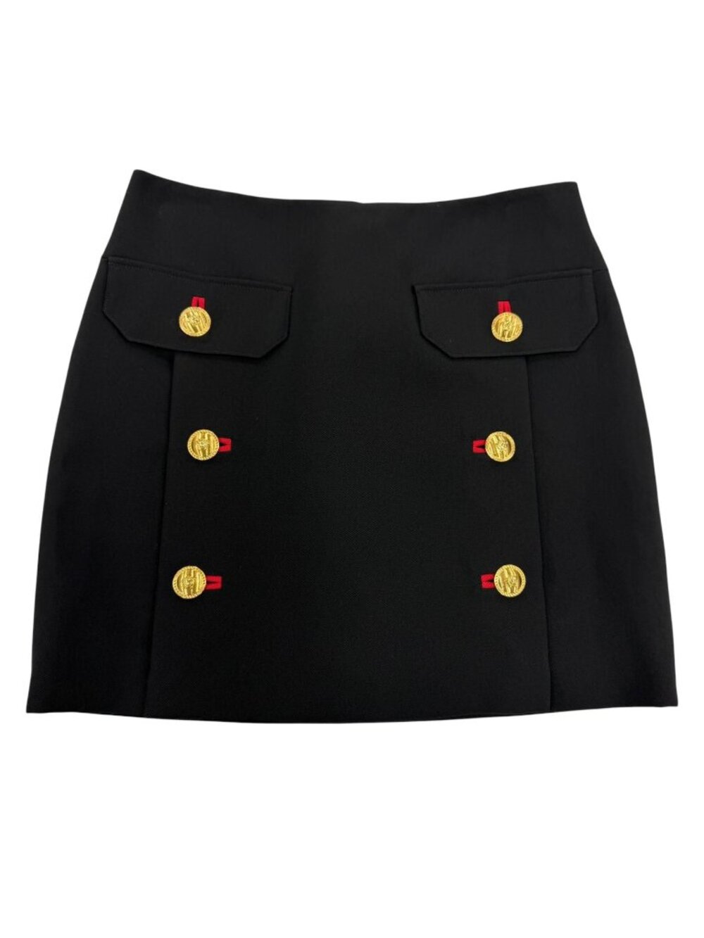 Versace Wool 100% Medusa Button Mini Pencil Skirt Black 36